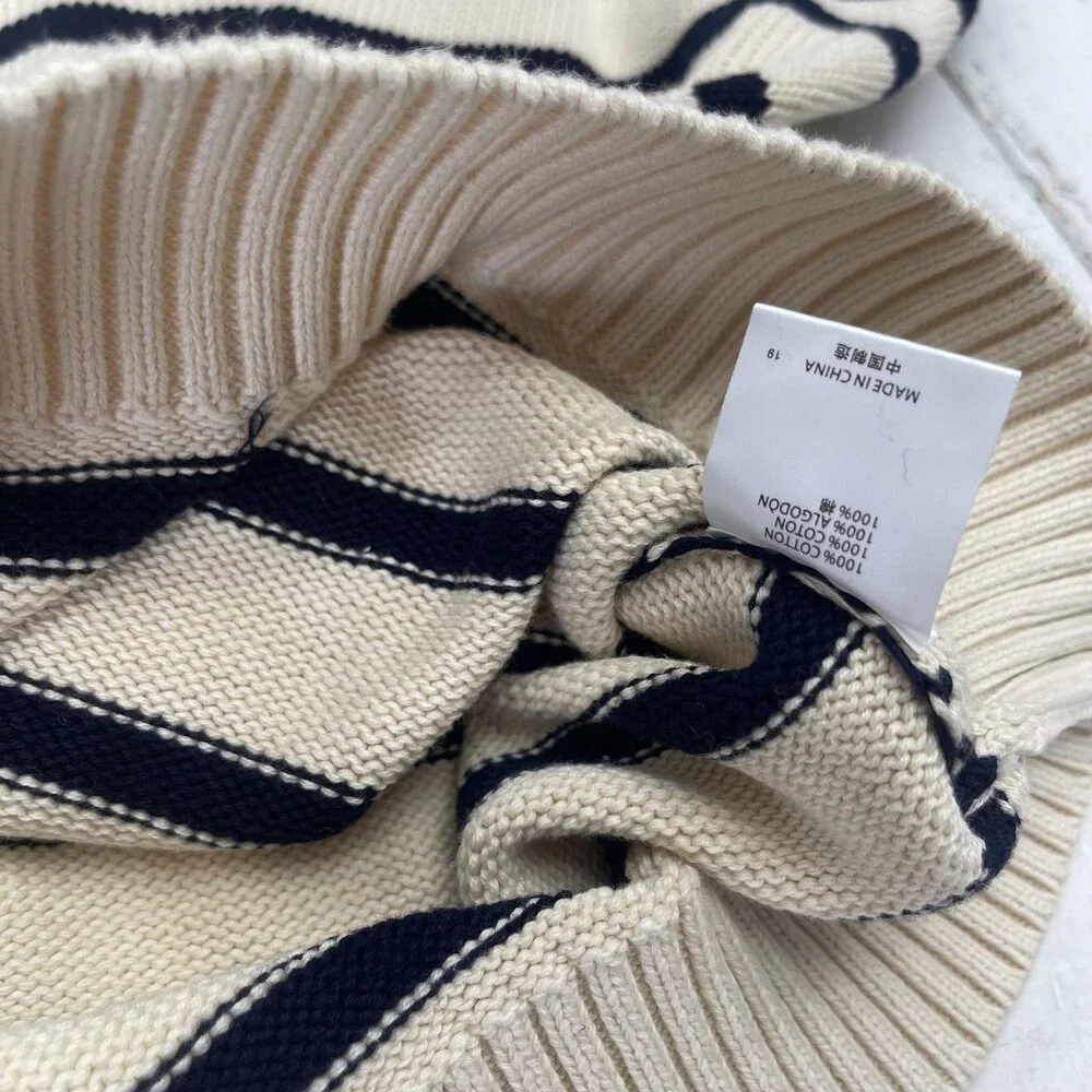 Brandy Melville Sweater Womens One Size Cream Navy Striped Half Zip Pullover - Picture 4 of 7